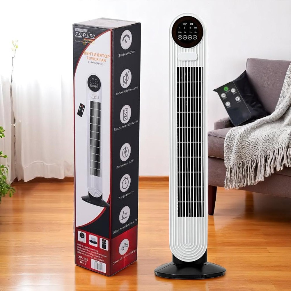 Підлоговий вентилятор Zepline ZP-139, 500 Вт, 3 швидкості, з пультом, функція обертання, 78.5 см, фото 1