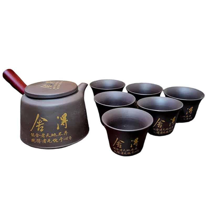 Набір ієрогліфи Shede Zisha з чайником 180мл та 6 піалами 45мл, фото 1