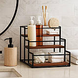 Полиця для кухні ванної або бару на 3 ступені для пляшок дерев'яна, стійка настільна ступінчаста для сиропів, фото 4