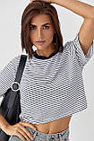 Коротка жіноча футболка топ оверсайз у смужку темно синя укорочена футболка на літо смугаста турецька S, Нове, фото 2