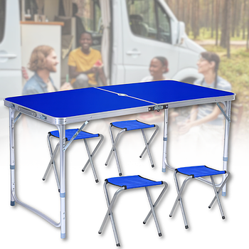 Розкладний стіл для пікніка та кемпінгу 120х60х70 см зі стільцями у валізі