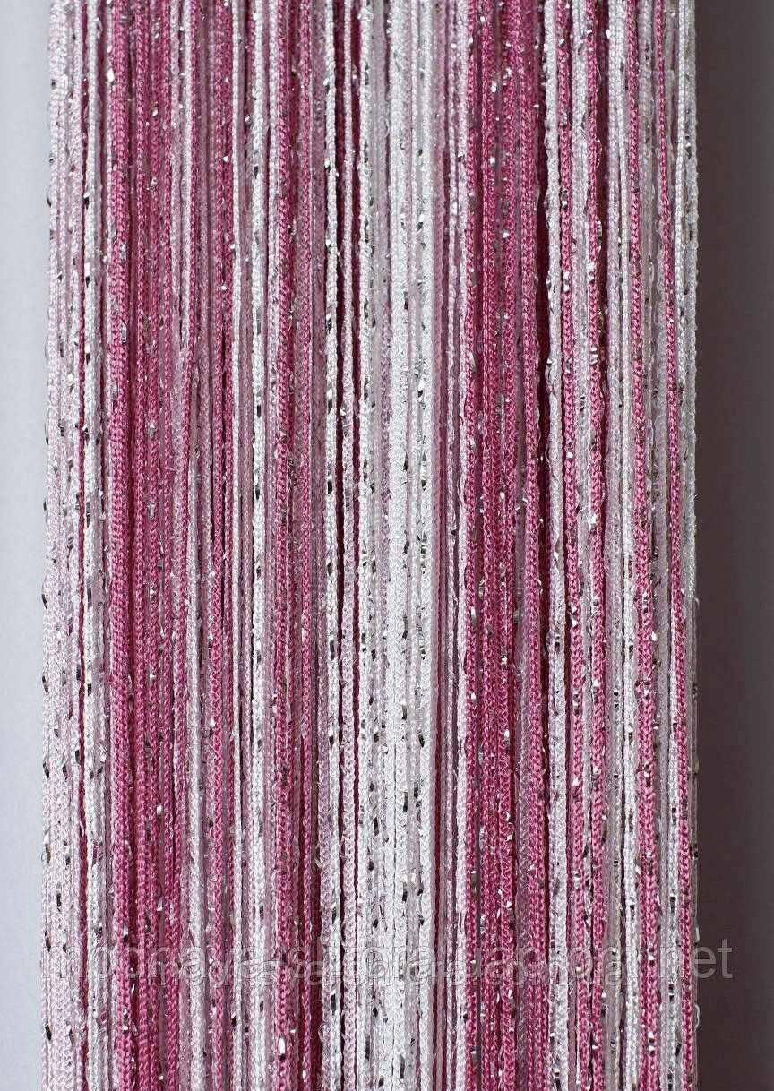 Шторы-нити (кисея) радуга "дождик" (фрезовый+розовый+белый) - фото 1 - id-p32016819