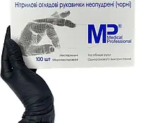 Рукавички нітрилові MP BLACK розмір M чорні неопудрені (100 шт) Medical professional
