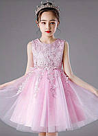 Ошатна сукня для дівчинки рожева з мереживом 130 (6-7 років)