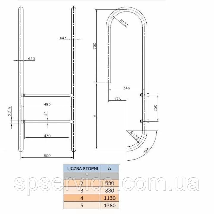 Сходи для басейну Kripsol Muro MI 3.D (3 сходинки), AISI-304
