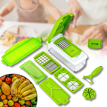 Компактна овочерізка Nicer Dicer X3-180 з насадками та контейнером 1,5 л для нарізки 29×14×12 см