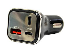 Автомобільний зарядний пристрій HZ HC13 Charger 3.1A 2 Type-c + USB від прикурювача з індикатором Чорний