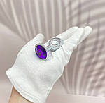 Анальна пробка металева з фіолетовим кристалом і чохлом Wo-sex. Розмір С, фото 2