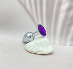 Анальна пробка металева з фіолетовим кристалом і чохлом Wo-sex. Розмір М, фото 2