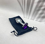 Анальна пробка металева з фіолетовим кристалом і чохлом Wo-sex. Розмір С, фото 4