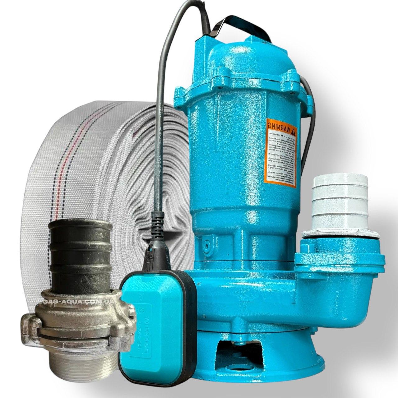 Фекальний насос N.E.K. 2.6 кВт +20 м шланг з пожежними гайками, фото 1