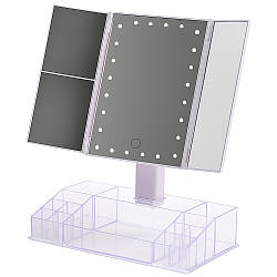 Потрійне дзеркало для макіяжу, USB, 22 LED, Фіолетовий / Настільний органайзер дзеркало зі збільшенням