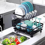 Стелаж для сушіння посуду двоярусна сушарка для посуду і столових приладів, склянок і чашок з водовідведенням, фото 4