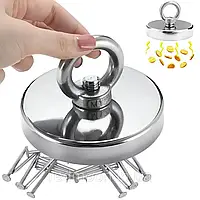 Пошуковий магніт 350кг - 90мм з кільцем / Неодимовий магніт для пошуку металу / Односторонній магніт