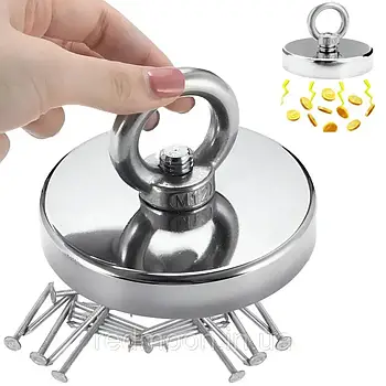 Пошуковий магніт 350кг - 90мм з кільцем / Неодимовий магніт для пошуку металу / Односторонній магніт