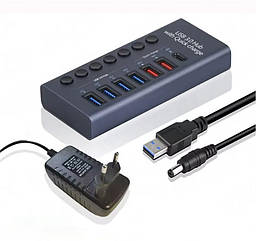 Концентратор 7 Port USB 3.0 з PD високошвидкісний алюмінієвий хаб з адаптером ( код: HUB985D )