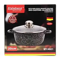 Каструля казан зі скляною кришкою казанок з антипригарним покриттям Styleberg ST-3021 2,2 л 20 см чорна граніт