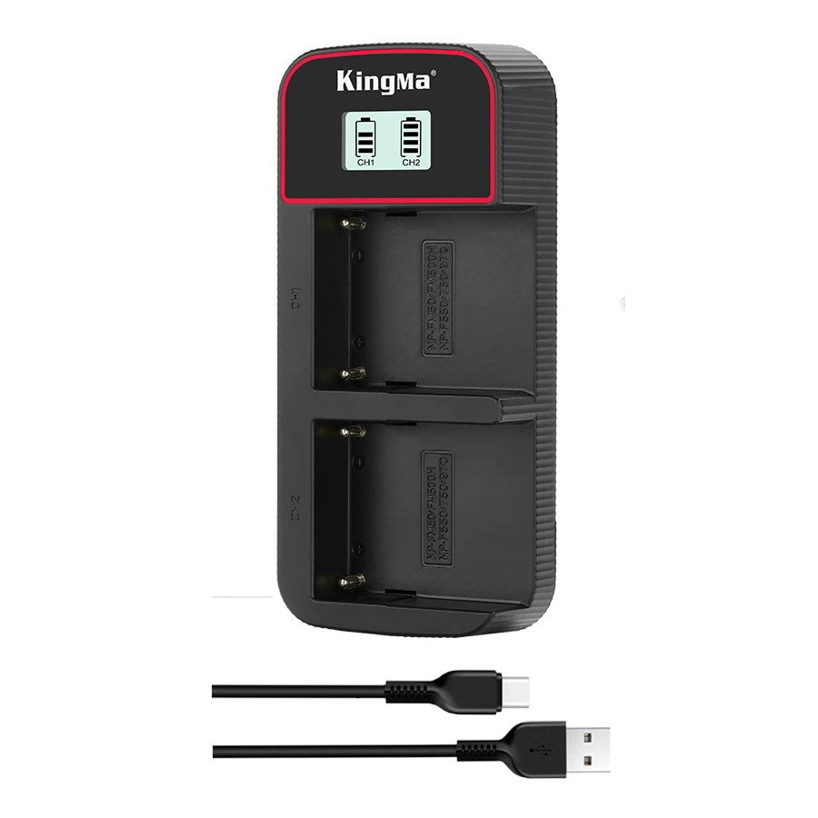 Зарядний KingMa BM058 LCD USB для 2x АБ Sony NP-F550/750/970, NP-FM30/FM50/FM500H
