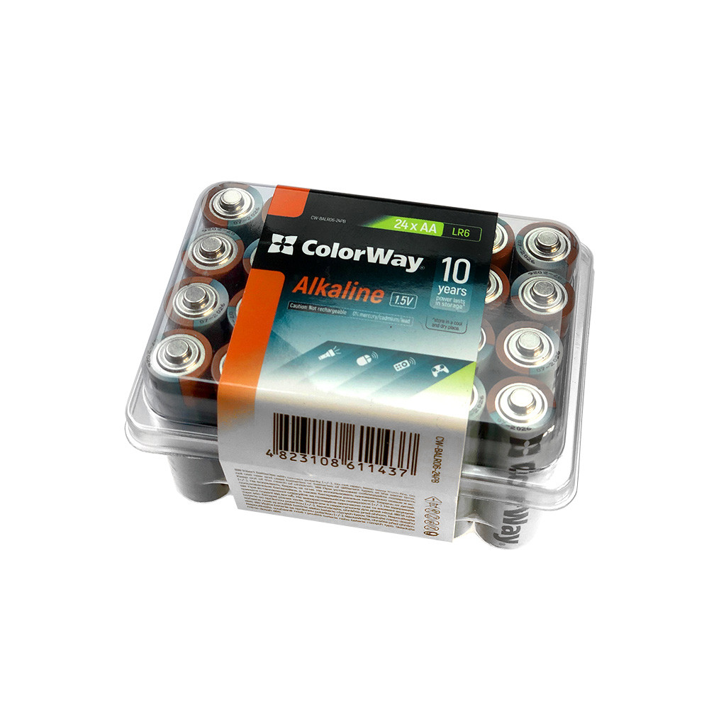 Батарейки СolorWay Alkaline Power лужні AA (24шт) plastic box (CW-BALR06-24PB)