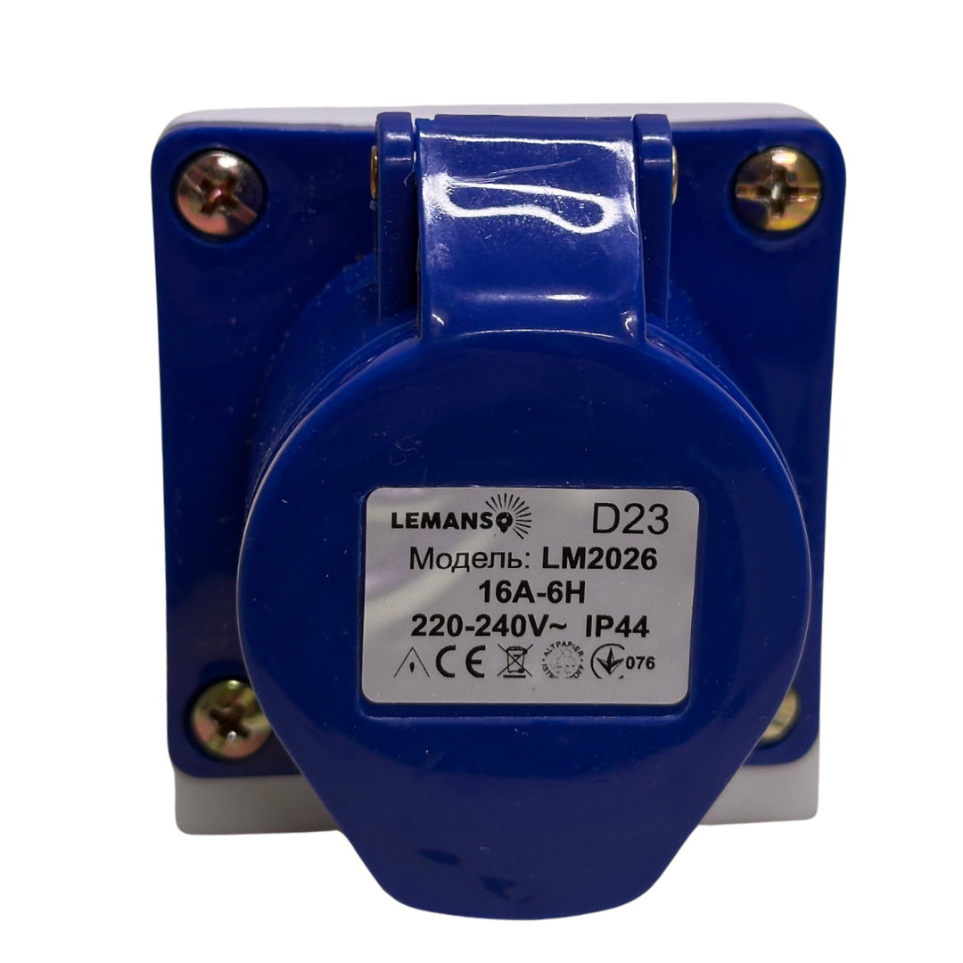 Гніздо стаціонарне LM2026 (ГС) Lemanso 16А/3п (2п+н) 220-240V IP44 синє