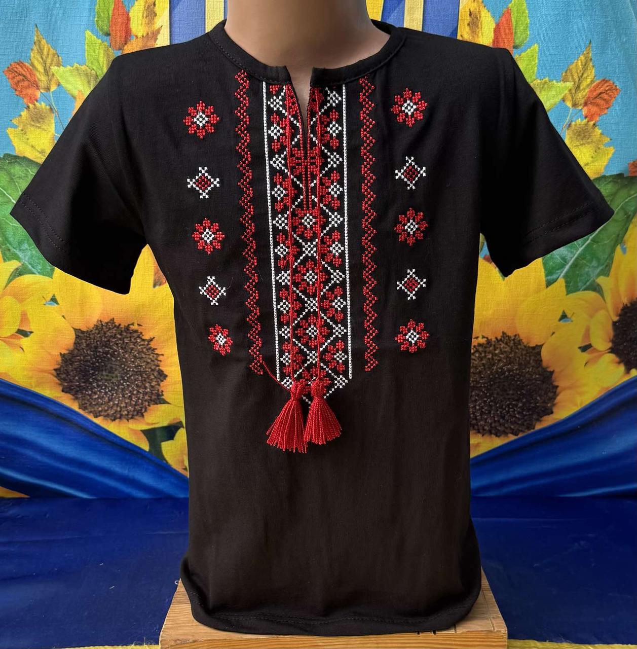Опт Футболка-вишиванка короткий рукав для дівчинок, р. 122-146, орнамент