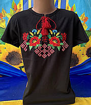 Опт Футболка-вишиванка короткий рукав для дівчинок, р. 122-146, маки орнамент