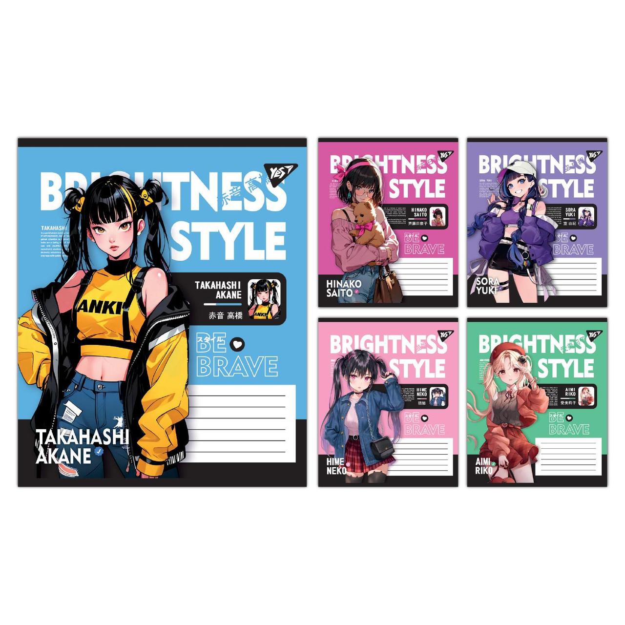 Зошит учнівський загальний Yes Brightness style А5 36 аркушів клітинка