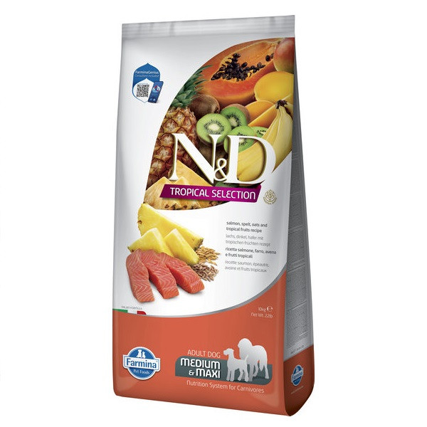 Cухий корм для собак середніх та великих порід Farmina (Фарміна) N&D Tropical Selection Medium & Maxi з лососем та фруктами 10 кг