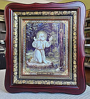 Икона Святой Серафим Саровский в темном фигурном киоте под стеклом, размер 26*23, сюжет 15*18.