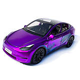 Машинка метал Tesla model Y електрокар фіолетова Тесла 1:24 відкр двері баг капот звук світло 19*6,5*8,5см (EL 81244), фото 2