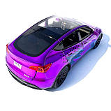 Машинка метал Tesla model Y електрокар фіолетова Тесла 1:24 відкр двері баг капот звук світло 19*6,5*8,5см (EL 81244), фото 4