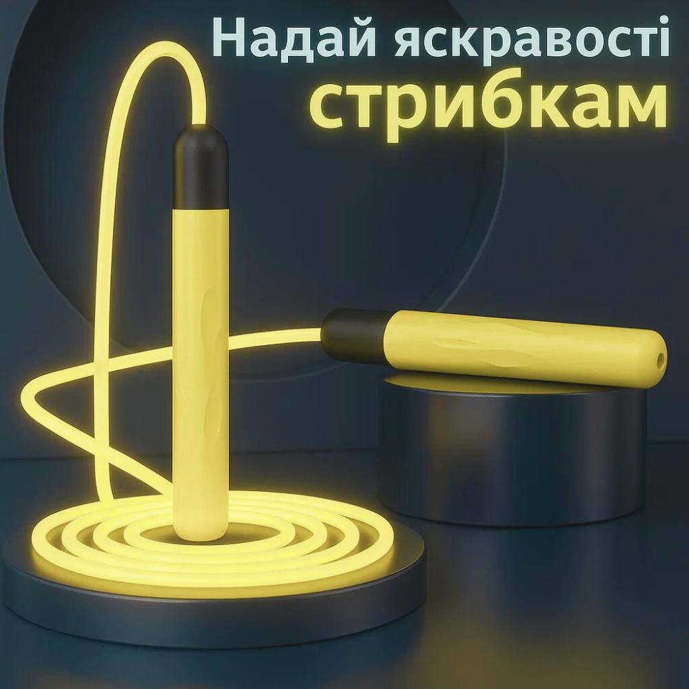 Скакалка світна світлодіодна 2.8 м для дітей і дорослих з LED-підсвіткою для занять спортом, жовта, фото 1