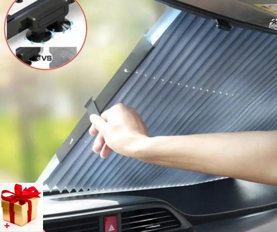 Шторка сонцезахисна на лобове скло автомобіля Парасолька для авто з роликовим механізмом Vehicle Shade (145х65), фото 1