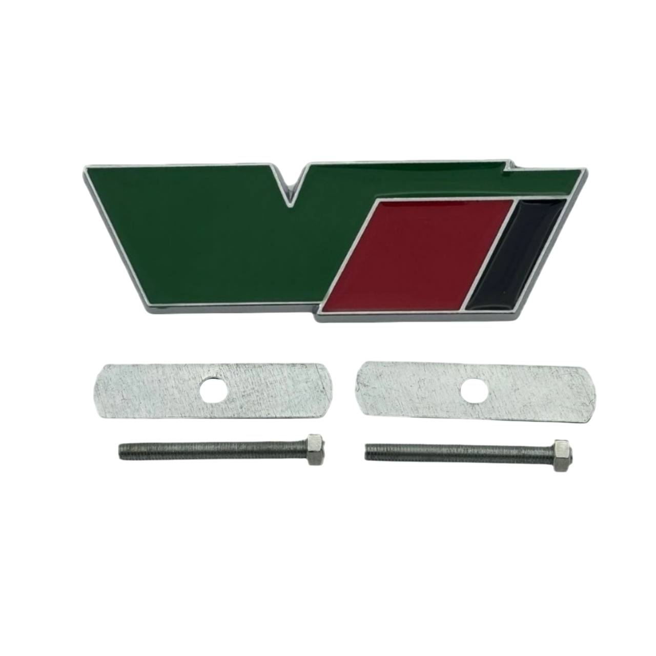 Емблема V для Skoda різнокольорова з сріблястою окантовкою 76х25мм алюміній (на кріпленнях), фото 1