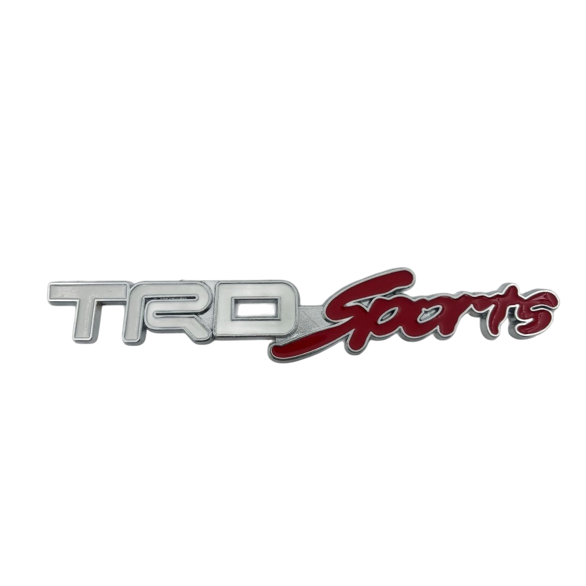 Емблема напис TRDSports для Toyota біла + червона 128х16мм металева (на скотчі), фото 1