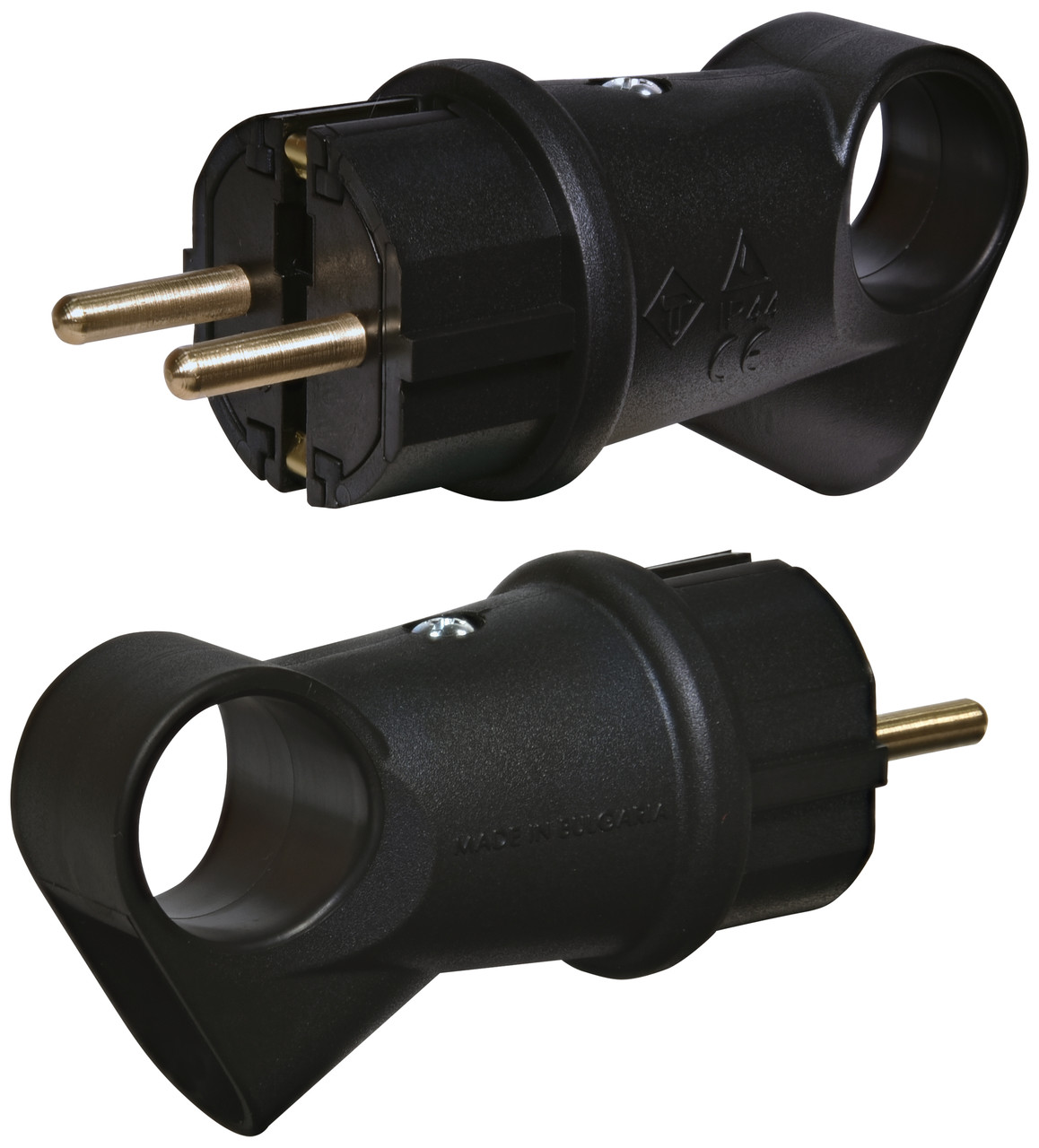 Вилка пряма із кільцем та заземленням каучук 16A 250V IP44 ETI PKB-AN 4481001 розбірна електрична (2P+PE Schuko), фото 1