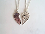 Парні кулони для двох закоханих дві половинки серця LOVE, фото 2