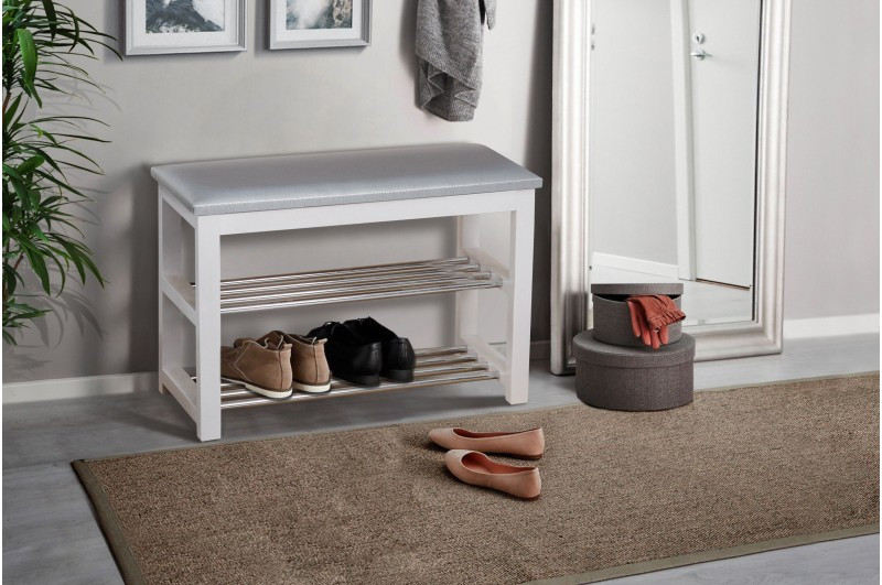 Лавка для взуття №1, біла,шкір.зам, сірий*, фото 1