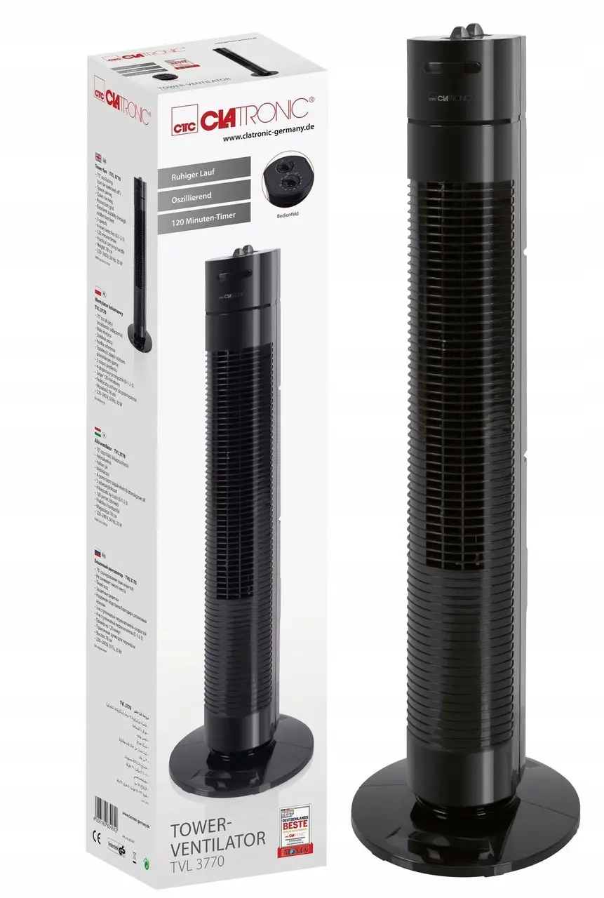 Колонний вентилятор Clatronic TVL 3770 Black (78 см, 35 Вт, Німеччина), фото 1