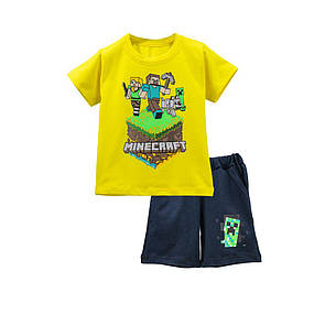 Літній комплект для хлопчика футболки+шорти Minecraft стрейч-кулір
