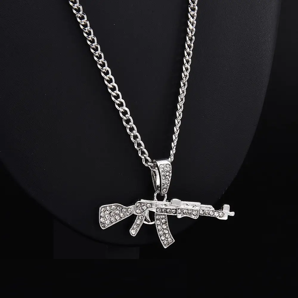Шикарна модна підвіска автомат АК-47 UZI Supreme сріблястий колір кулон з кристалами стрази