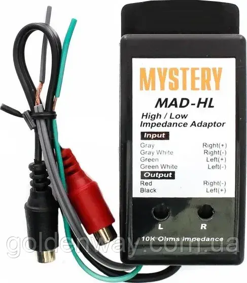 Перетворювач конвертер аудіосигналу Mystery MAD-HL з високого рівня сигналу в  низький для підключення сабвуфера підсилювача, фото 1