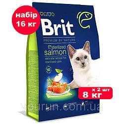 Brit Premium by Nature Cat Sterilized Salmon - Сухий корм із лососем для стерилізованих котів 8 кг*2