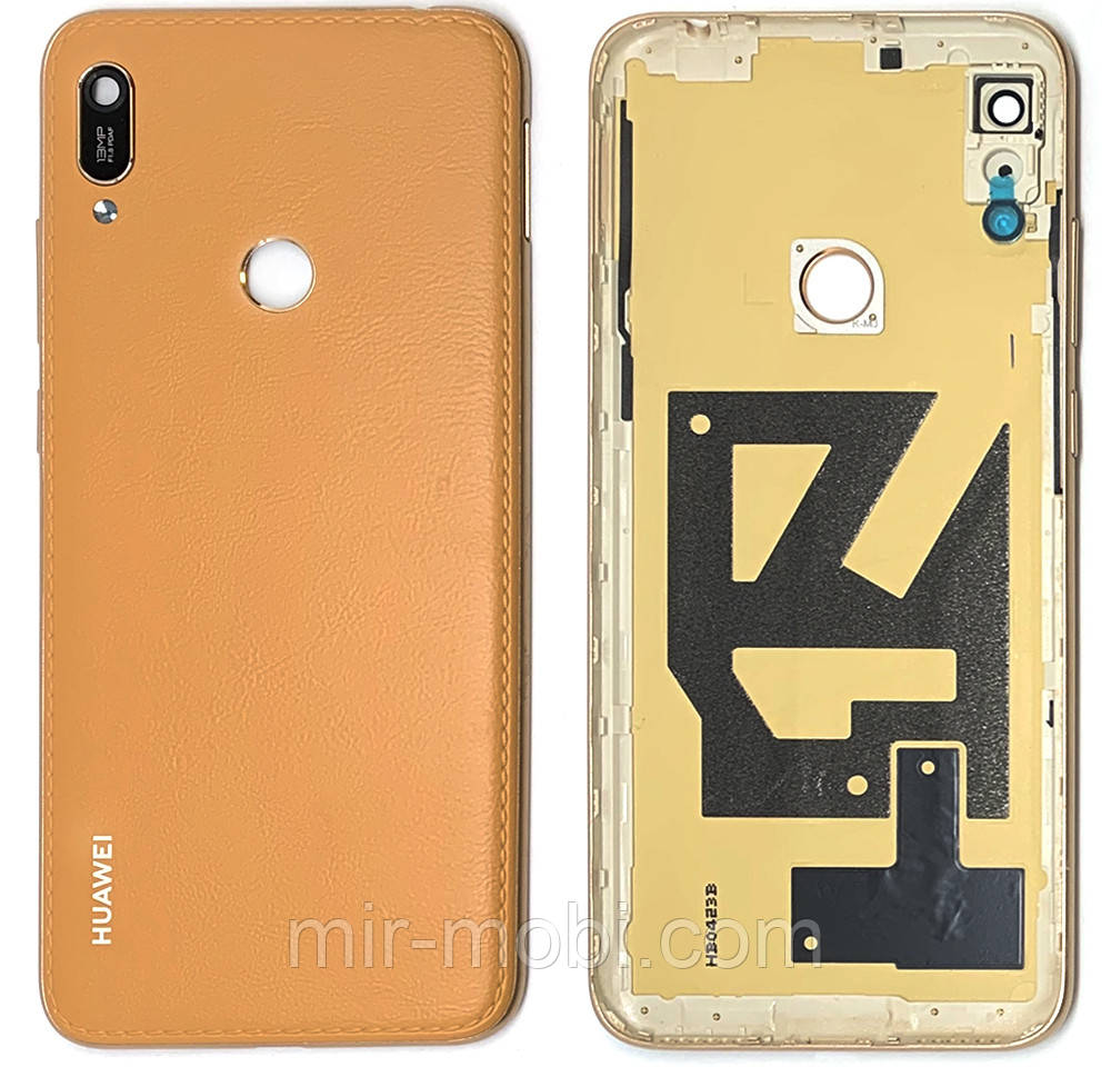 Задня кришка Huawei Y6 2019 MRD-LX1, Y6 Prime 2019 (коричнева шкіра зі склом камери)