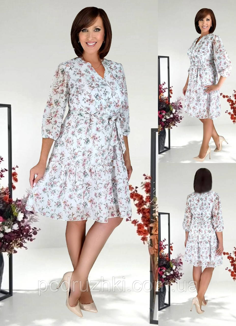 Жіноче літнє плаття з легкого шифону Розміри 50,52,54,56, фото 1