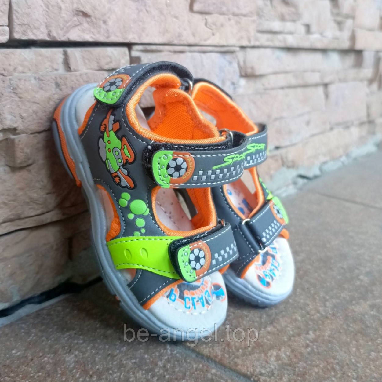 Босоніжки на хлопчика Свт.т на двох липучках сіро-блакитні з помаранчевим, фото 1