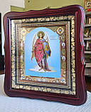 Ікона Архістратиг Михаїл у темному фігурному дерев'яному кіоті під склом, розмір кіота 26*23, сюжет 15*18., фото 2