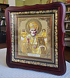Ікона Святого Миколая Чудотворця в білому фігурному арочному кіоті під склом, розмір кіота 28*25, розмір сюжету 15*18., фото 2