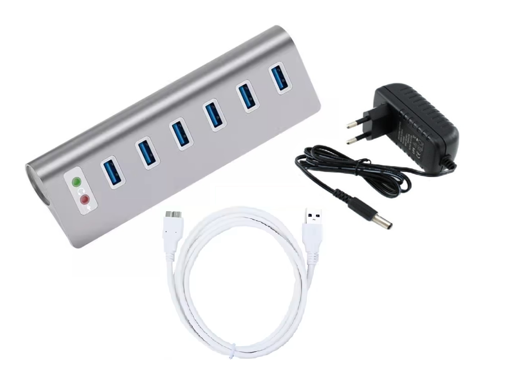 USB хаб Deepfox U6 8 в 1 алюмінієвий з блоком живлення hub аудіо звукова карта, фото 1