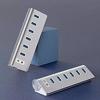 USB хаб Deepfox U6 8 в 1 алюмінієвий з блоком живлення hub аудіо звукова карта, фото 3